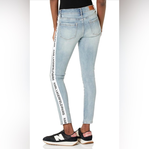 NWT. Karl Lagerfeld Paris Light Blue Skinny Jeans with Side Logo - Picture 5 of 6